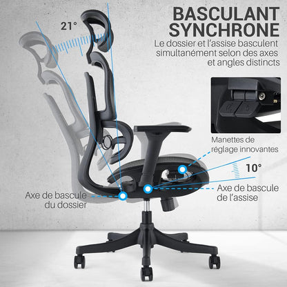 Bureaustoel – Ergonomische Stoel – Bureaustoel Met Netstof – Kantoorstoel – Werkstoel – Verstelbare 3D Armleuningen – Ademend Polyester Mesh