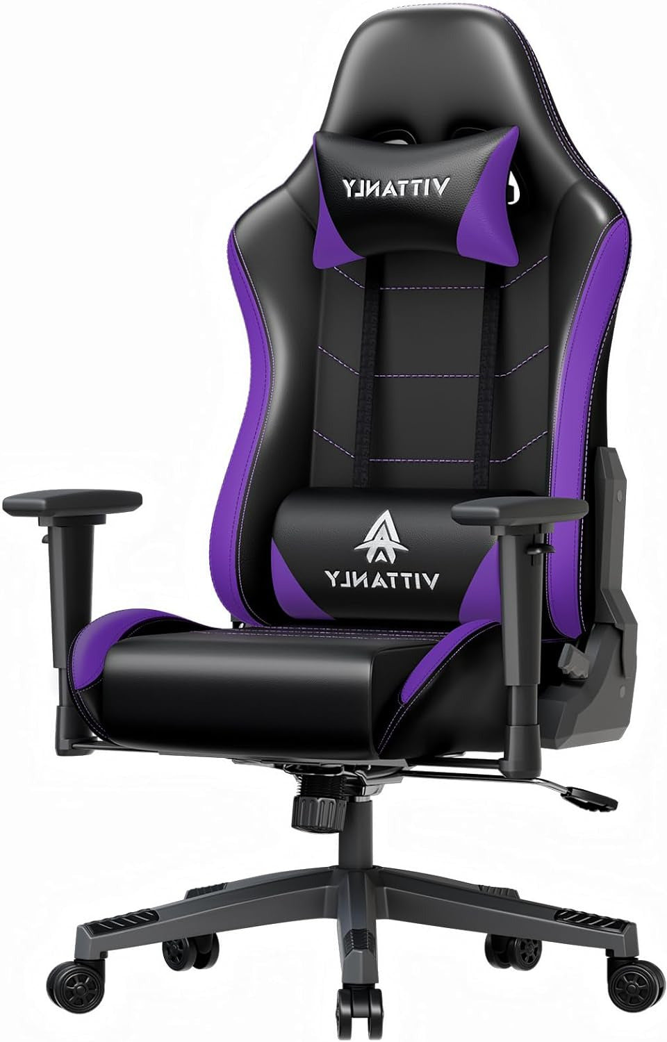 Ergonomische Gamingstoel – Gamerstoel – Bureaustoel – Gaming Stoel – Gamechair – In Hoogte Verstelbaar – 90-165° Kantelbare Rugleuning – Draaibaar 360° – Lila Variant – Met Hoofdsteun en Lendenkussen – Stevig Tot 150 kg
