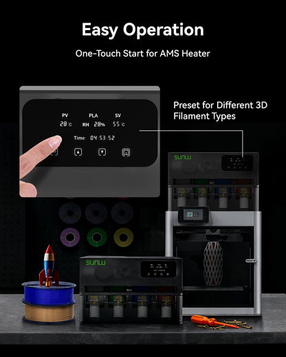 SUNLU AMS Heater for AMS Gen 1, 4 spoelen snelle 3D filamentdroger met 70 °C in 20 minuten, dual duct verwarming en drievoudige bescherming, tegelijkertijd printen en drogen