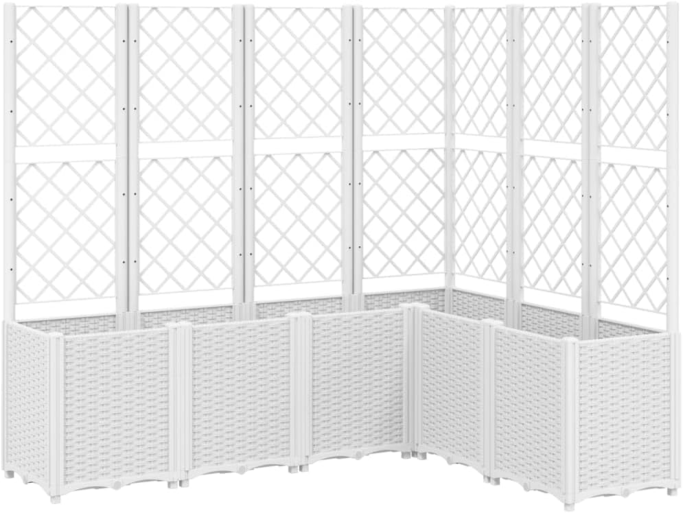 Flower Box for Garden with Integrated Plant Grid Made of PP, Pack of 6, White, 160 x 120 x 140 cm, for Climbing Plants, Modular and Robust Design for Outdoor Use, Ideal for the Vegetable - QUORE