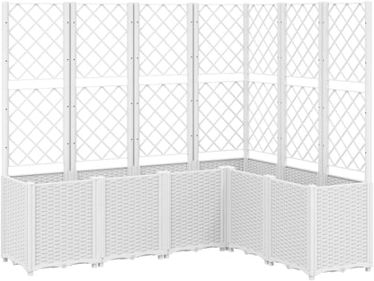 Flower Box for Garden with Integrated Plant Grid Made of PP, Pack of 6, White, 160 x 120 x 140 cm, for Climbing Plants, Modular and Robust Design for Outdoor Use, Ideal for the Vegetable - QUORE
