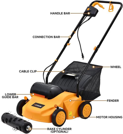 Hoteche 1300 W elektrische verticuteermachine, 2500 omw/min 320 mm werkbreedte, 35 l grasopvangbak, oranje-zwart, verfdoos