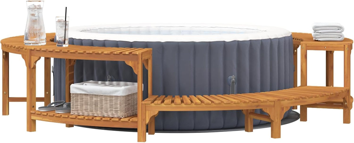 Gecheer Hot Tub Enclosure Surround, functional removable panels Ø255 cm solid wood acacia for outdoor use 3334766 - QUORE