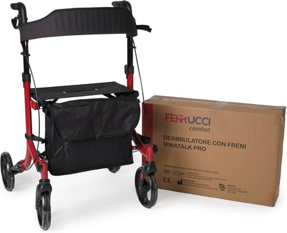 Vitalk Pro SC5023B Opvouwbare rollator, lichte aluminium wandelwagen voor senioren, met remmen, zitting, mand en 4 wielen