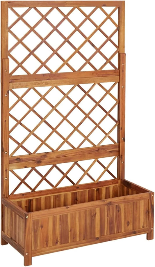 Trellis Planter, Outdoor Planter, Flower Pots for Flowers and Plants, Gardening, Urban Garden, Patio, Grow Table, Garden Home, Solid Acacia Wood, 85 x 38 x 150 cm - QUORE