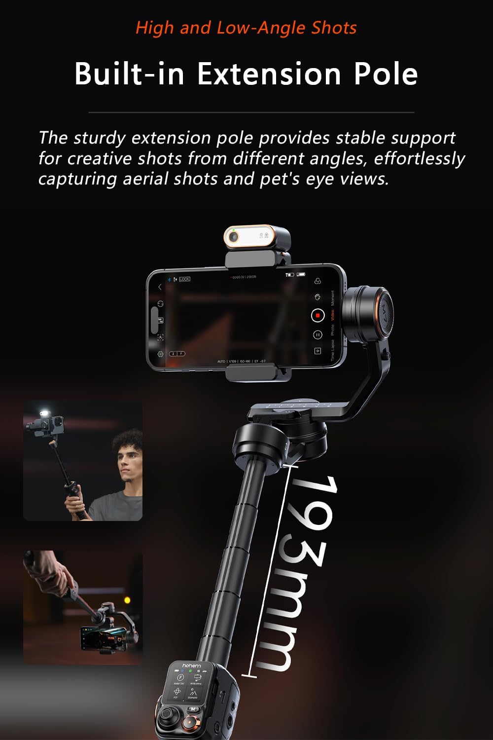 hohem iSteady M7 stabilisator voor smartphone, magnetische tracker AI CCT/RGB, 1,4 inch touchscreen, afstandsbediening afneembaar en stang, laadvermogen 500 g, Gimbal voor iPhone Android