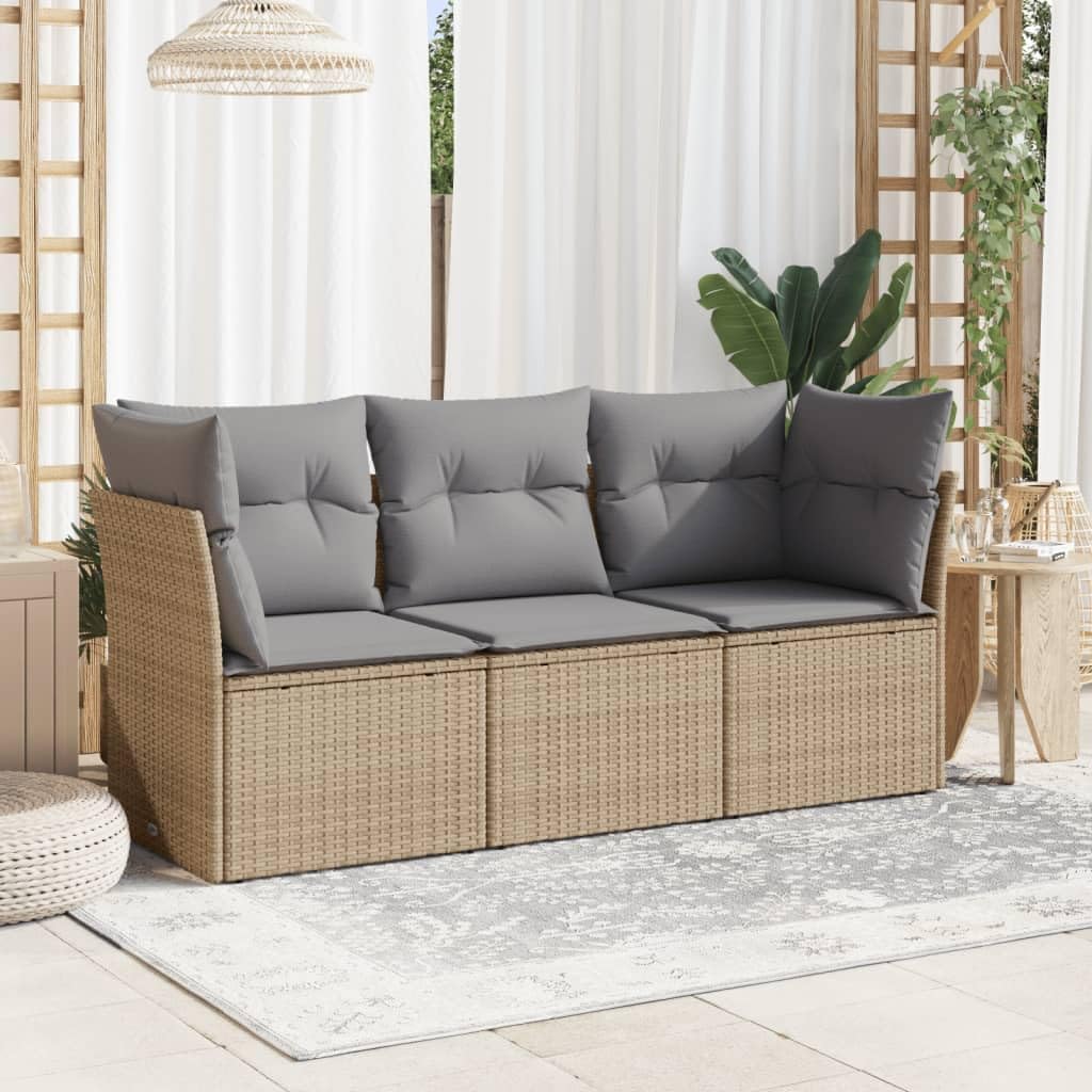 vidaXL 3-Piece Lounge Set with Cushions Poly Rattan Beige, Garden Set, Garden Furniture, Patio Set, Garden Furniture, Lounge Sofa, Lounge Set Garden - QUORE