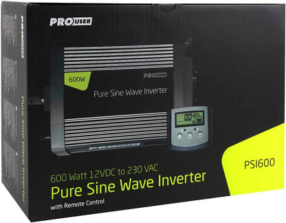 Pro-User PSI600 19127 600W pure sine wave 12V to 230V voltage converter with remote control and USB output