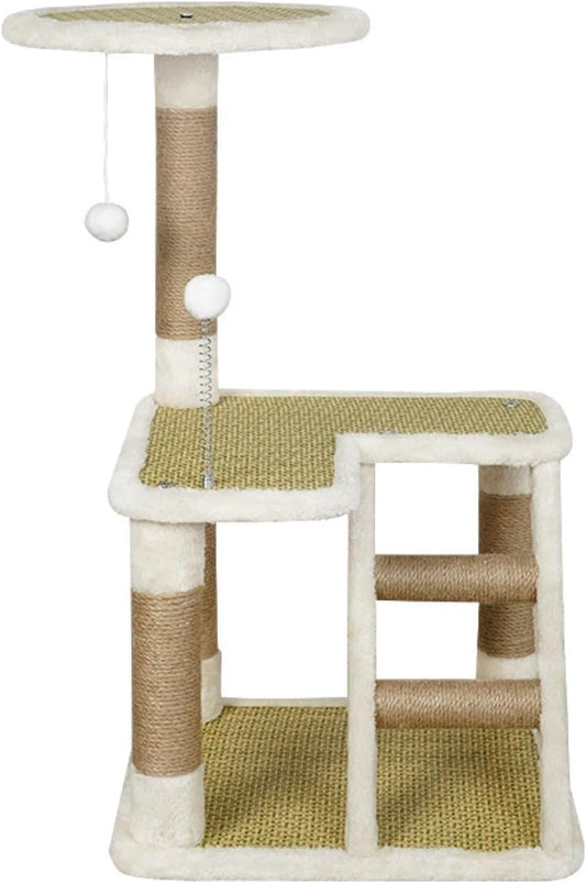 Kattenboom – Kleine Kattenboom – Krabpaal – Kattentoren – Kattenspeelmeubel – Compact en Stevig Ontwerp – Pluche Bekleding met Sisaltouw