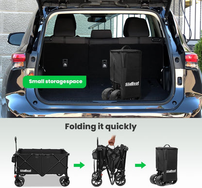 Strandwagen met grote universele wielen, 300 l, zware campingwagen met rebound-handvat, vouwwagen, camping, tuinwagen, inklapbare winkelwagen
