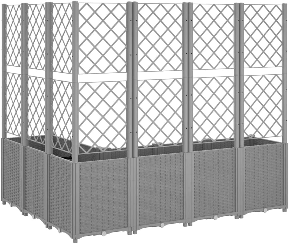 Planter with Trine Grate, Light Grey, 160 x 120 x 140 cm, Polypropylene Rectangular Large Flower Pot for Indoor and Outdoor Use, Frost-Resistant, UV Protection - QUORE
