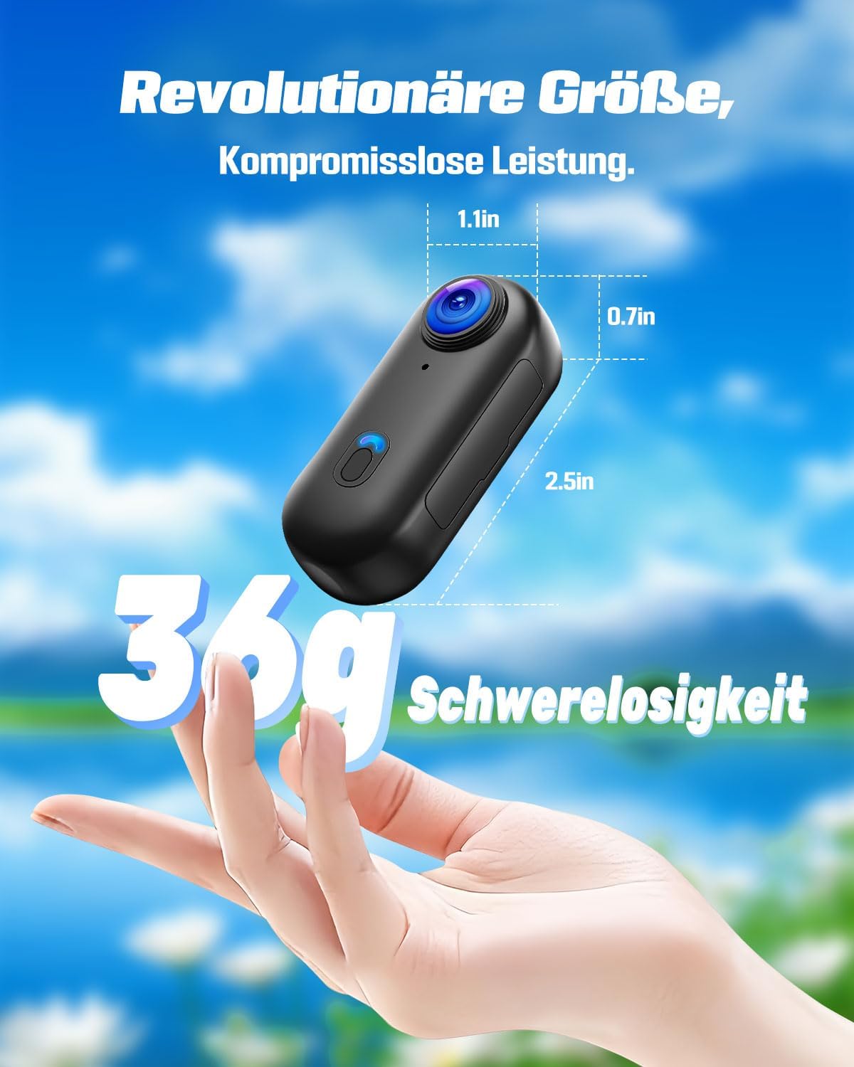 Actioncamera 4K met 64 GB SD, BodyCam-lichaamscamera Mini magnetische handsfree POV-camera met 360° draaibare clip, 30 m waterdichte behuizing voor skiën, helmcamera, vlog