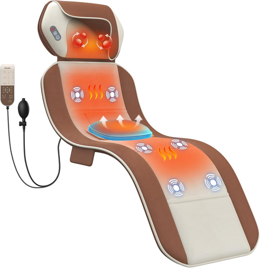 Massagemat voor het hele lichaam met warmte – Rugmassagepad – Massagekussen – Massagematras – Ontspanningsmat – 4 Massagemodi – 3D-Lendenwerveltractie – Verstelbare Taille voor 1,5 M - 1,8 M