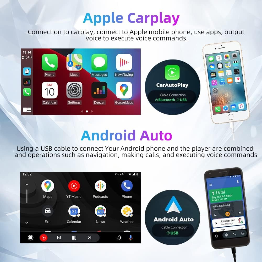 Podofo Autoradio 1 DIN Bluetooth Touchscreen Stereo Radio met Apple Carplay Android Auto, 7 Inch Opvouwbare Touchscreen Autoradio met FM Radio/Spiegellink + AHD Achteruitrijcamera