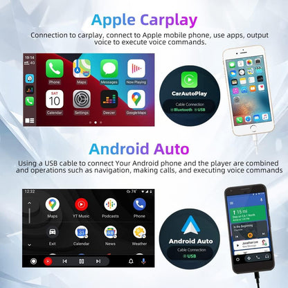 Podofo Autoradio 1 DIN Bluetooth Touchscreen Stereo Radio met Apple Carplay Android Auto, 7 Inch Opvouwbare Touchscreen Autoradio met FM Radio/Spiegellink + AHD Achteruitrijcamera