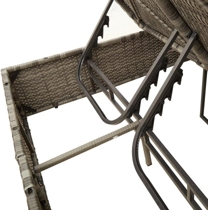 Outdoor Double Sun Lounger with Adjustable Roof and Washable Cushion Made of Weatherproof Synthetic Rattan, for Garden or Patio - QUORE