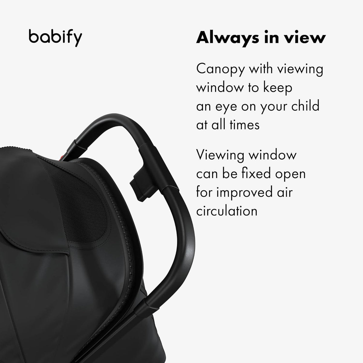 Babify Urban Ease Kinderwagen - Geboorte tot 4 jaar (22 kg), Met één hand in te klappen, Verstelbare rugleuning & voetensteun, Uitneembare bekleding, Kap met venster, Compact, Zwart