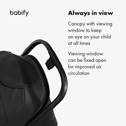 Babify Urban Ease Kinderwagen - Geboorte tot 4 jaar (22 kg), Met één hand in te klappen, Verstelbare rugleuning & voetensteun, Uitneembare bekleding, Kap met venster, Compact, Zwart