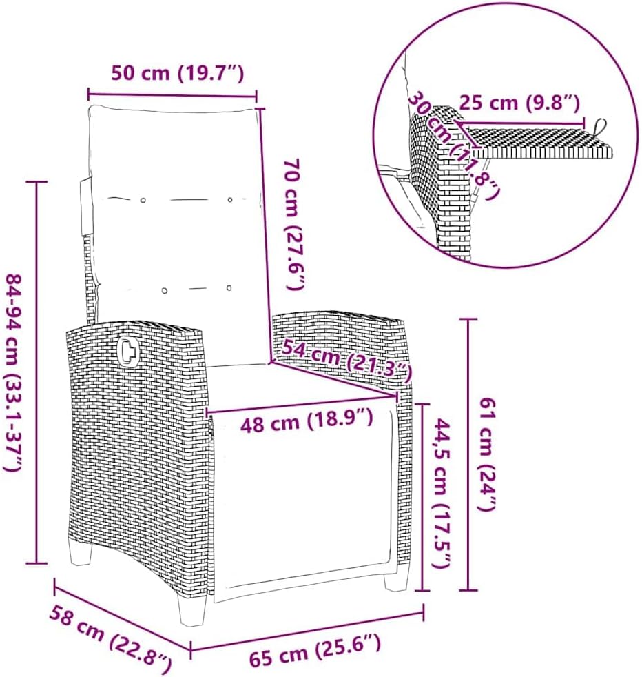 Tuinstoel Verstelbaar – Tuinstoel Met Tafel – Loungestoel – Balkonstoel – Poly Rattan – Inclusief Kussen – Weerbestendig & UV-bestendig