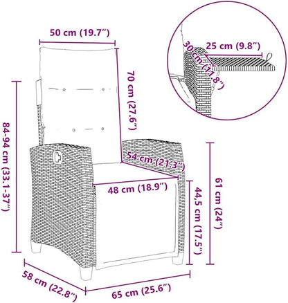 Tuinstoel Verstelbaar – Tuinstoel Met Tafel – Loungestoel – Balkonstoel – Poly Rattan – Inclusief Kussen – Weerbestendig & UV-bestendig
