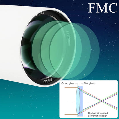 Svbony SV48P Telescoop Refractor OTA, 90mm F5,5 Telescopen voor Volwassenen, FMC Achromatische Lens, Dubbele Snelheidsfocuser, 360° Rotator, voor Visuele Observatie van Maanplaneten Astrofotografie