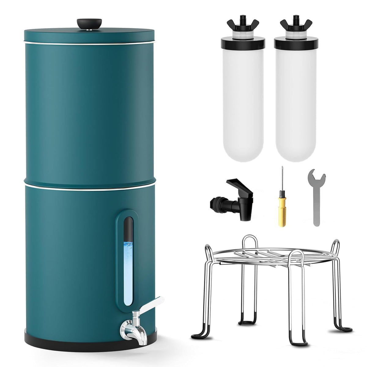 Waterfiltersysteem met waterniveau-indicator, 8,5 liter, voor thuisgebruik, camperreizen, met EU 98/37/EC, NSF/ANSI 42 en 372-certificering, keramisch filter (groen)