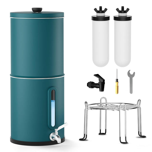Waterfiltersysteem met waterniveau-indicator, 8,5 liter, voor thuisgebruik, camperreizen, met EU 98/37/EC, NSF/ANSI 42 en 372-certificering, keramisch filter (groen)