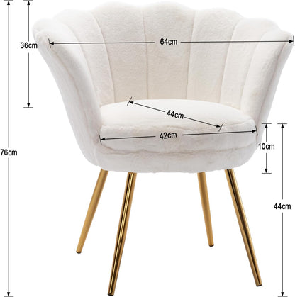 chairus Makeup Table Chair, Teddy Fabric Shell Chair, Armrest Chair, Gold Legs Lounge Chair, Armrest Chair for Living Room, White