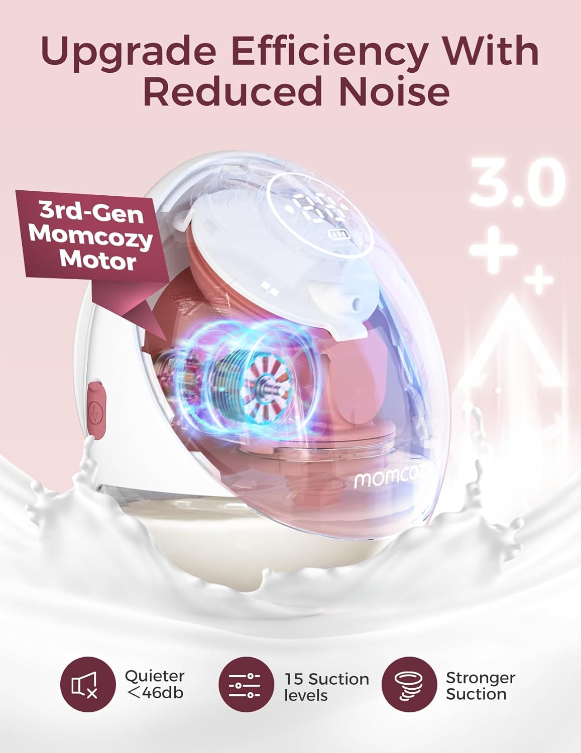 Momcozy Handsfree Draagbare Elektrische Borstkolf, Mobile Flow | M9 Verbeterd, App-Besturing met Aangepaste Modi en 15 Niveaus, Dubbel Afgesloten 24 mm (1, Rood)