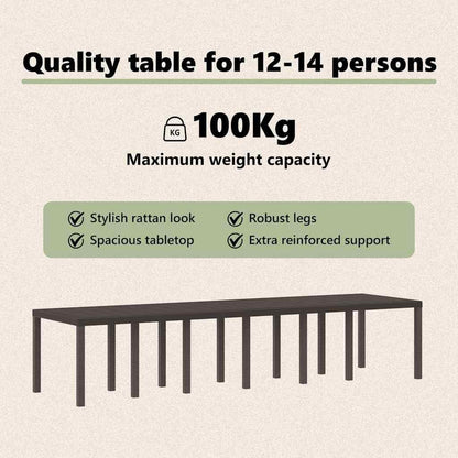 Tuin Eettafel – Buitentafel – Terrastafel – Dining Tafel – Buitenmeubel – Poly Rattan – Weerbestendig – Stevig Stalen Frame – 350x100x73 cm