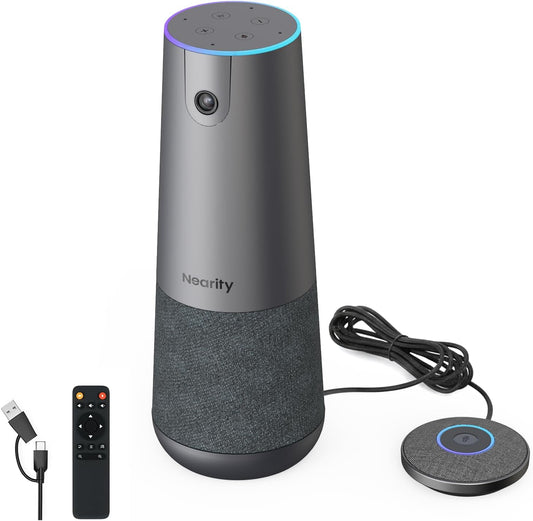 NEARITY C46S 4K FHD videoconferentie webcam met microfoon en luidspreker, 120° ultragroothoek/5x zoom/auto-framing, videoconferentiesysteem met afstandsbediening voor zoom/teams/pc/laptop/desktop