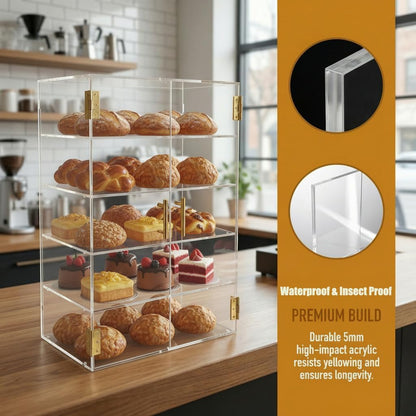 5-laags bakkerij vitrine met elastische automatische deur, 19,5 "x 24,7" x 10,3" acryl helder gebak vitrinekast aanrecht vitrine voedseldoos voor brood dessert koekjes bakken
