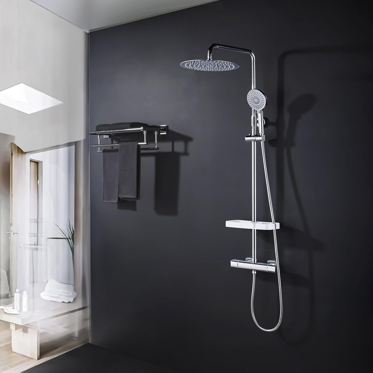 Douchesysteem met Thermostaat – Douchekraan – Regendouche – Handdouche – Douche Set – Roestvrij Staal – 30 cm Regendouche – 3 Spray Instellingen – Verstelbare Hoogte