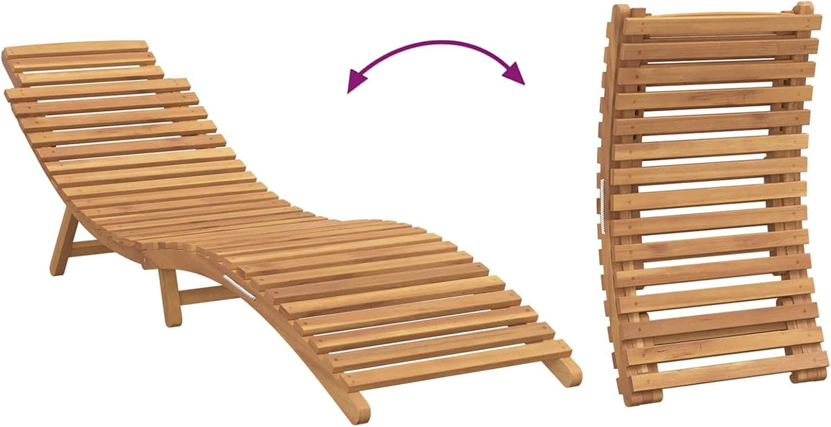 vidaXL Foldable Sunbed Without Table 184 x 55 x 59 cm Brown Solid Teak Wood Foldable Weatherproof For Outdoor Garden and Terrace For Summer and Spring Natural Rustic Style Adjustable - QUORE