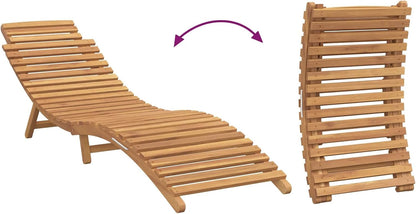 vidaXL Foldable Sunbed Without Table 184 x 55 x 59 cm Brown Solid Teak Wood Foldable Weatherproof For Outdoor Garden and Terrace For Summer and Spring Natural Rustic Style Adjustable - QUORE