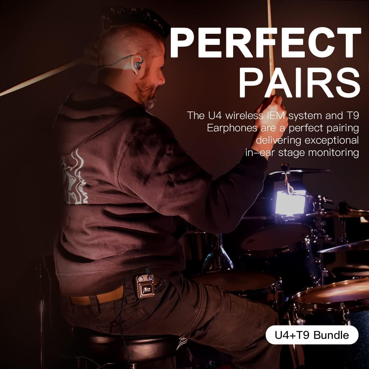 Draadloos in-ear monitor-systeem met in-ear oortjes – In-ear monitorset – Draadloze monitorset – IEM-systeem – Monitoroortjes – Tot 100 meter draadloos bereik – Dubbele drivers per oortje