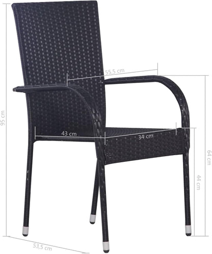Tidyard Eetkamermeubelset voor tuin, 3-delig, set van tafel en stoelen voor buiten, massieve acaciatafel, rotan stoelen, voor terras, balkon, zwart - QUORE