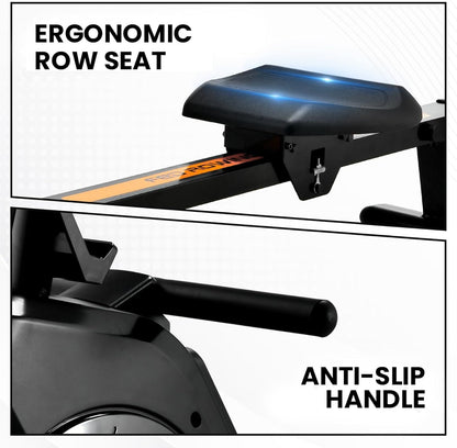 Rowing machine for home - Rowing machine with adjustable magnetic resistance - Rowing machine with 16 resistance levels - Collapsible - 150 kg load - LCD monitor - Black - QUORE