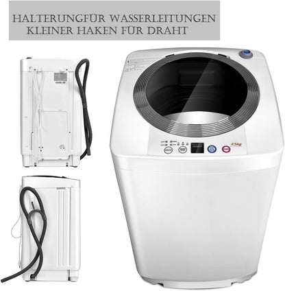 FANTASK Volautomatische wasmachine, 3,5 kg, miniwasmachine met centrifuge, 6 programma's, 240 W bovenlader, volautomatische wasmachine met pomp, voor appartement, camper en camping - QUORE
