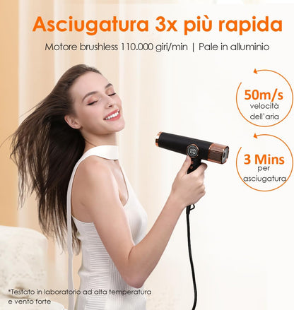 Föhn – Haardroger – Professionele Föhn – Ionische Föhn – Stille Haardroger – Met 3 Magnetische Opzetstukken – 110.000 RPM Motor