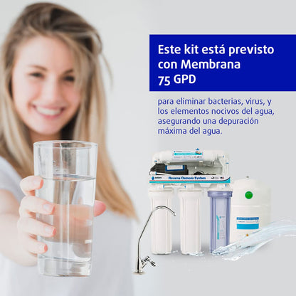 Nature Water Professionals Omgekeerde osmose-uitrusting, 5 niveaus, capaciteit voor 6 l, incl. 75 GPD-membraan, watertank, pomp en filter