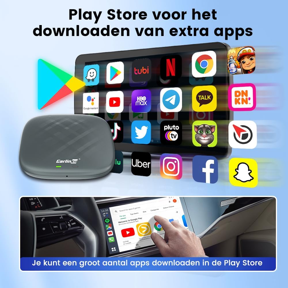 CarlinKit Multimedia 3 in1 AIBox Android 13.0 Systeem Draadloze CarPlay Adapter, voor Auto's met Wired CarPlay/Android Auto, Ondersteuning Netflix YouTube ect
