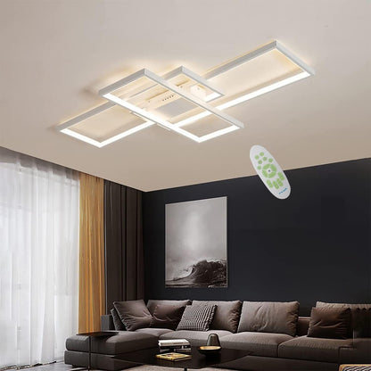 LED Plafondlamp, Moderne LED-Plafondlamp Wit 110cm met Afstandsbediening, Dimbaar Geometrisch Design Smart Lampen Woonkamer Plafond, Plafondverlichting voor Kantoor, Keuken, Slaapkamer