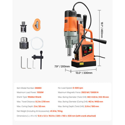 Magnetische Kernboormachine – Kernboor – Elektromagnetische Boormachine – Magnetische Boor – Kolomboormachine – Krachtige 1550 W Motor – Sterke Magneetbasis 13.000 N