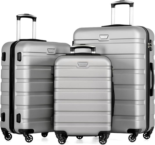 COOLIFE hardcase-koffer Trolley Rollkoffer reiskoffer hardshell Boardcase handbagage met TSA-slot en 4 wielen, Helder zilver., Koffer-Set