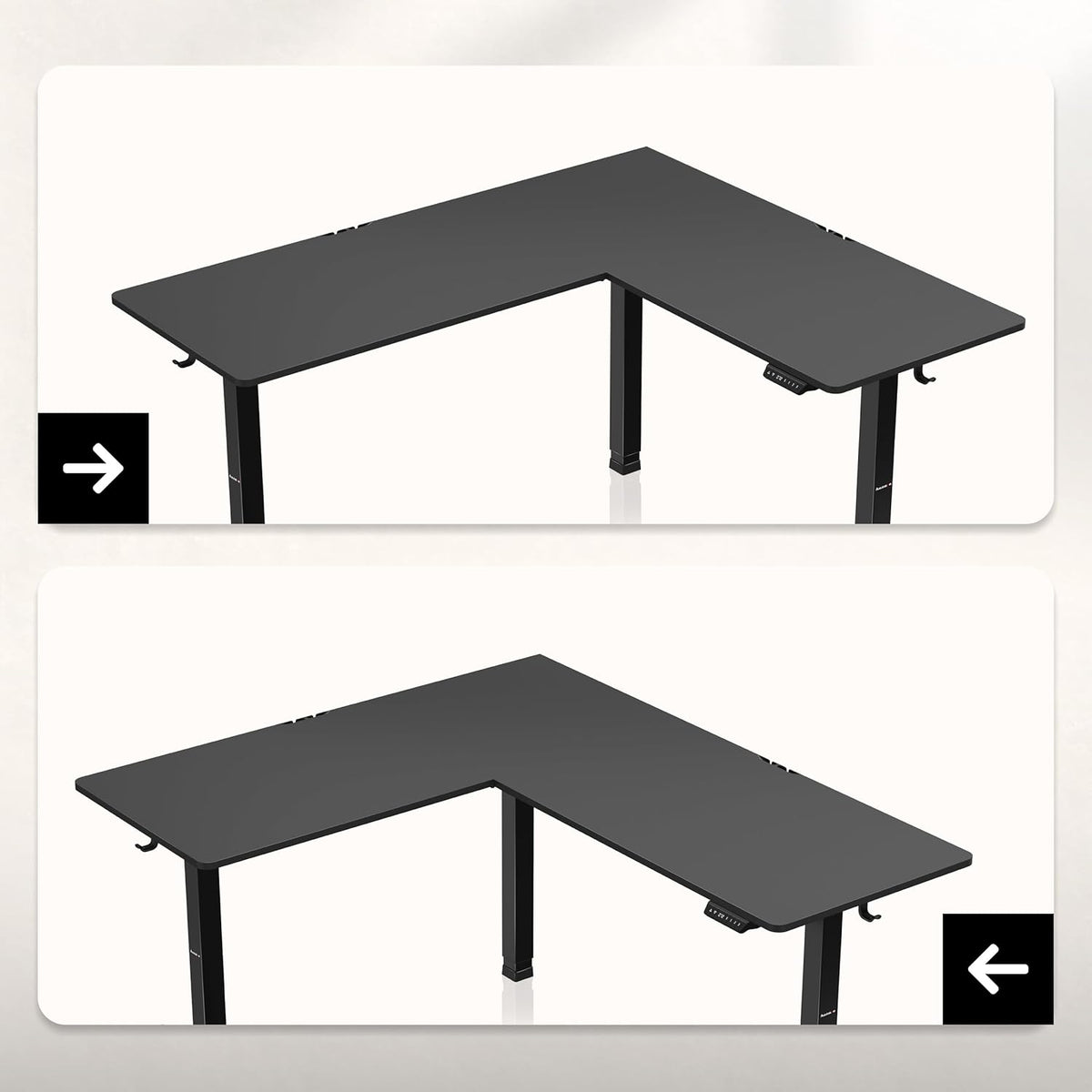 huzaro Hero 9.5 Motorcycle Desk, Height Adjustable, Corner Desk, Electric Standing Desk, 160 x 140 cm, L Shape, Changeable Left and Right, 3 Memory Control, Memo Board, Black - QUORE