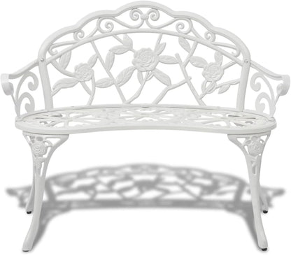 Garden Bench Garden Bench Balcony Furniture Garden Lounge Bench Outdoor 100cm Cast Aluminium White - QUORE