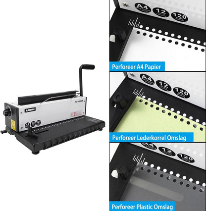 RAYSON TD-1200R Metaaldraad bindmachine – 3:1 ponsafstand, 34 gaten, perforeert 12 A4-bladzijden, bindt tot 120 pagina’s