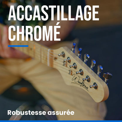 Woodbrass TL100 Elektrische Gitaar Zwart - Veelzijdige Gitaar Ideaal voor Beginners - Lichaam T-vorm Amerikaanse Linde Esdoorn Toets - Country, Hard, Rock