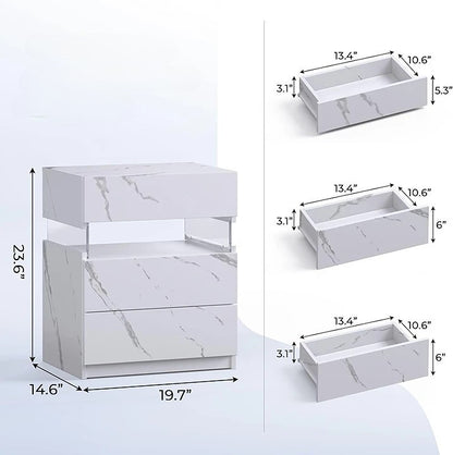 Nachtkastje met LED - Kast - Tafel - Slaapkamerdecoratie - Opbergruimte - 60 cm x 37 cm x 50 cm - Wit